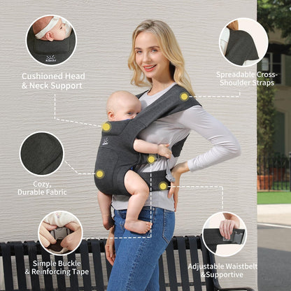 MOMTORY Baby Carrier for Newborns from Birth, Comfortable Hip Seat for Baby, Ergonomic Carrier for Newborn to Toddler with Velcro Fastening, Easily Adjustable Hip Carrier, 3-12 kg, Black