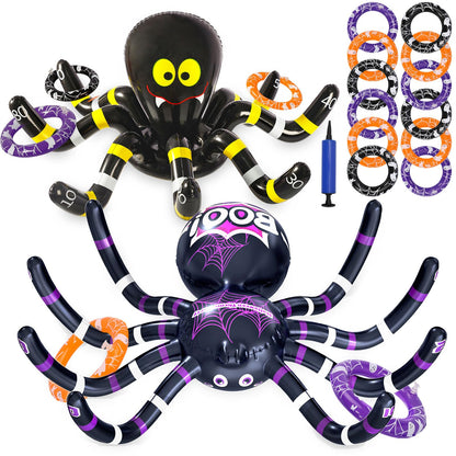 Max Fun Halloween Ring Toss Games for Kids, 2 Pack Inflatable Spiders Set Halloween Party Favor Supplies Holiday Carnival School Decoration Outdoor Indoor Spooky Creepy Game