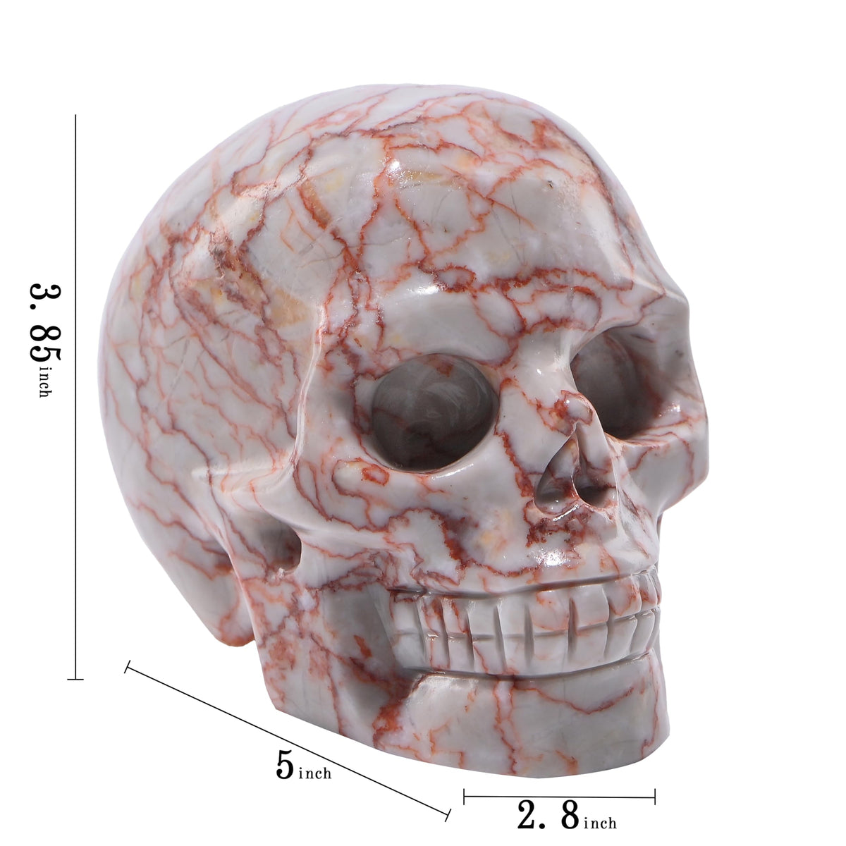 Bmuafry 5''Natural Red Grid Crystal Skull Head Hand Carved Reiki Healing Stone Statue Healing Home Office Art Room Decoration