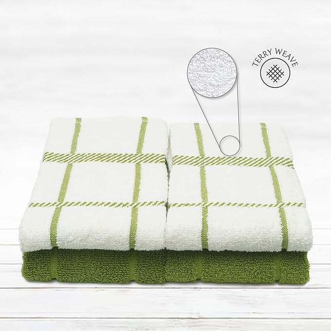 100% Cotton Terry Dish Towels, 4 pack16 x26 Inches, Super Soft and Absorbent