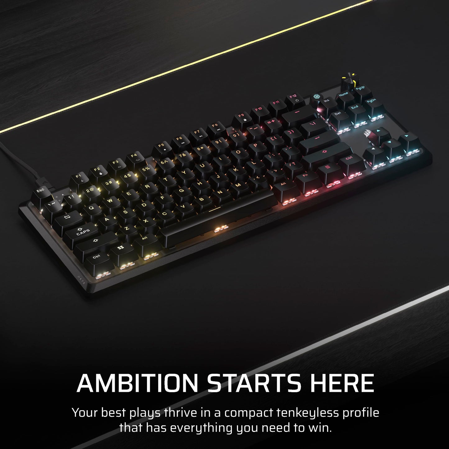 Corsair K70 CORE TKL Wireless RGB Tenkeyless Mechanical Gaming Keyboard – Pre-Lubed MLX Red v2 Linear Switches, SOCD, ABS Double-Shot Keycaps, Sound Dampening, 1000Hz Polling, QWERTY NA – Black