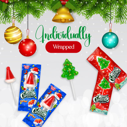 60 Pack Christmas Lollipops - Individually Wrapped Christmas Holiday Themed Hat And Tree Lollipops - Colorful Red & Green Designs & Delicious Flavor -Bulk Candy Use For Stocking Stuffers, Party Favor, Classroom & Office Treats, Candy Jar Fillers