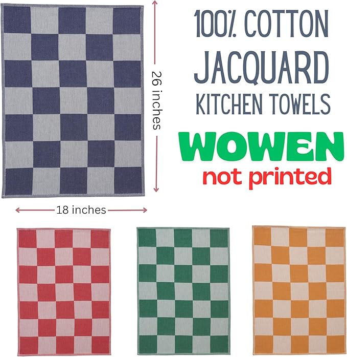 sea me at home Kitchen Towels, French Jacquard 100% Cotton Gingham Check Tea