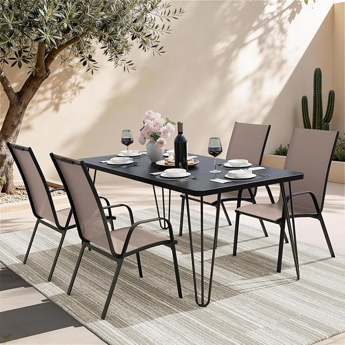 JEAREY Patio Dining Chairs Set of 4, Outdoor Stackable Dining Furniture Set, All Weather Dining Set for Lawn, Garden, Backyard, Poolside, Brown