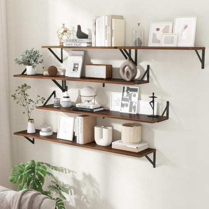 Acovy Deep Floating Shelves for Wall,36Wx8D Wall Mounted Shelves Set of 2,Wall Storage Floating Shelf with Sturdy Metal Brackets for Living Room,Bathroom,Kitchen,Office,Walnut