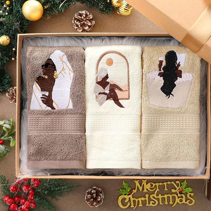 3 Pcs African American Woman Hand Towels