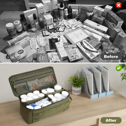 QISVVE First Aid Bag Empty Pill Box Organizer,Tactical Medical Bag Case,Portable EDC Travel Medicine Pill Bottle Organizer (Green)