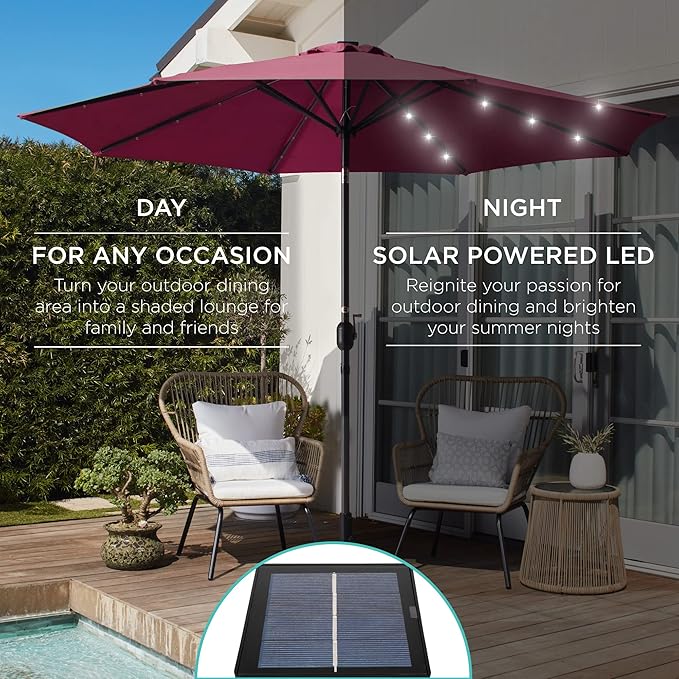 Best Choice Products 10ft Solar Polyester LED Lighted Patio Umbrella w/Tilt Adjustment and UV-Resistant Fabric