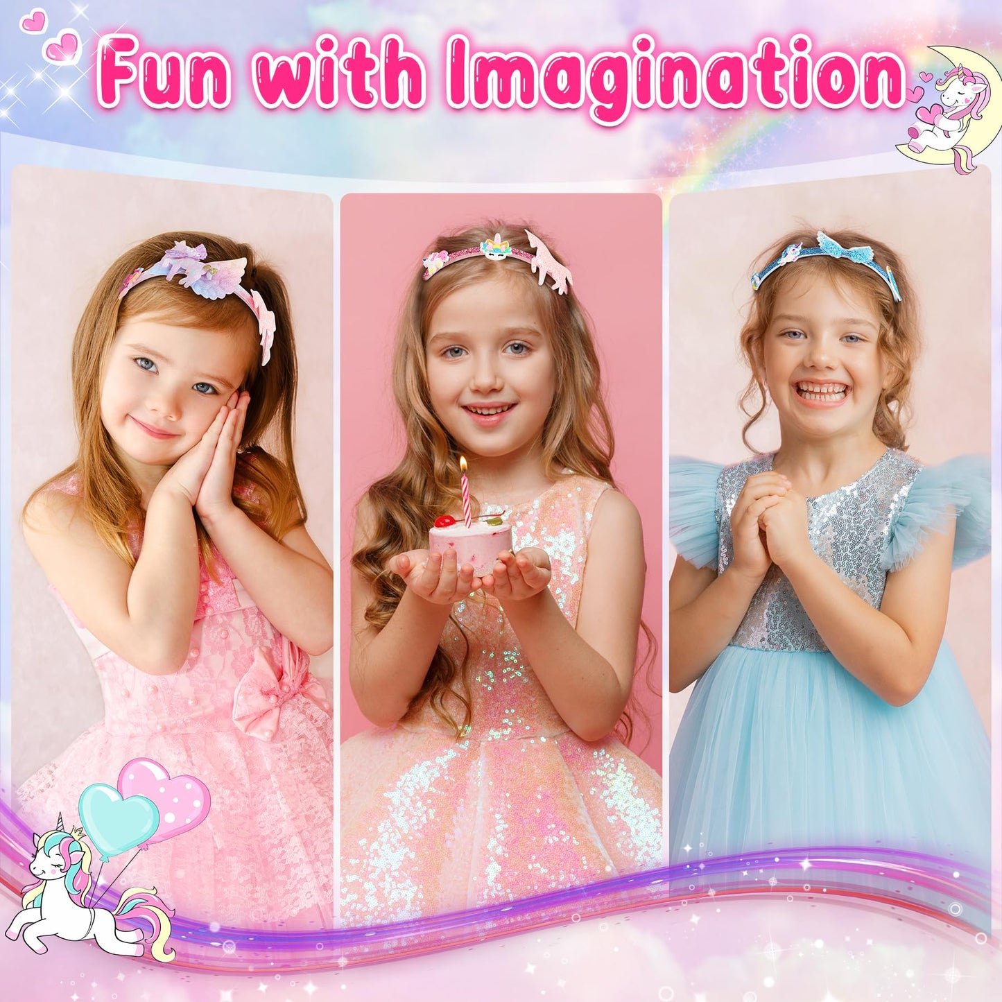 Pourbibi Unicorn Headband Making Kit for Girls Age 3+, Creative Craft Kits for Kids, DIY Fun Hairbands & Hair Accessories Toys Set - Birthday Presents & Gifts for Girls Age 3 4 5 6 7 8 Years Old