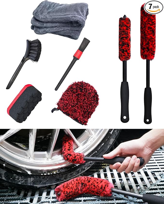 Premium 7PCS Car Wheel Rims Detail Cleaning PRO Wash Kit, Wheel Wash Mitt