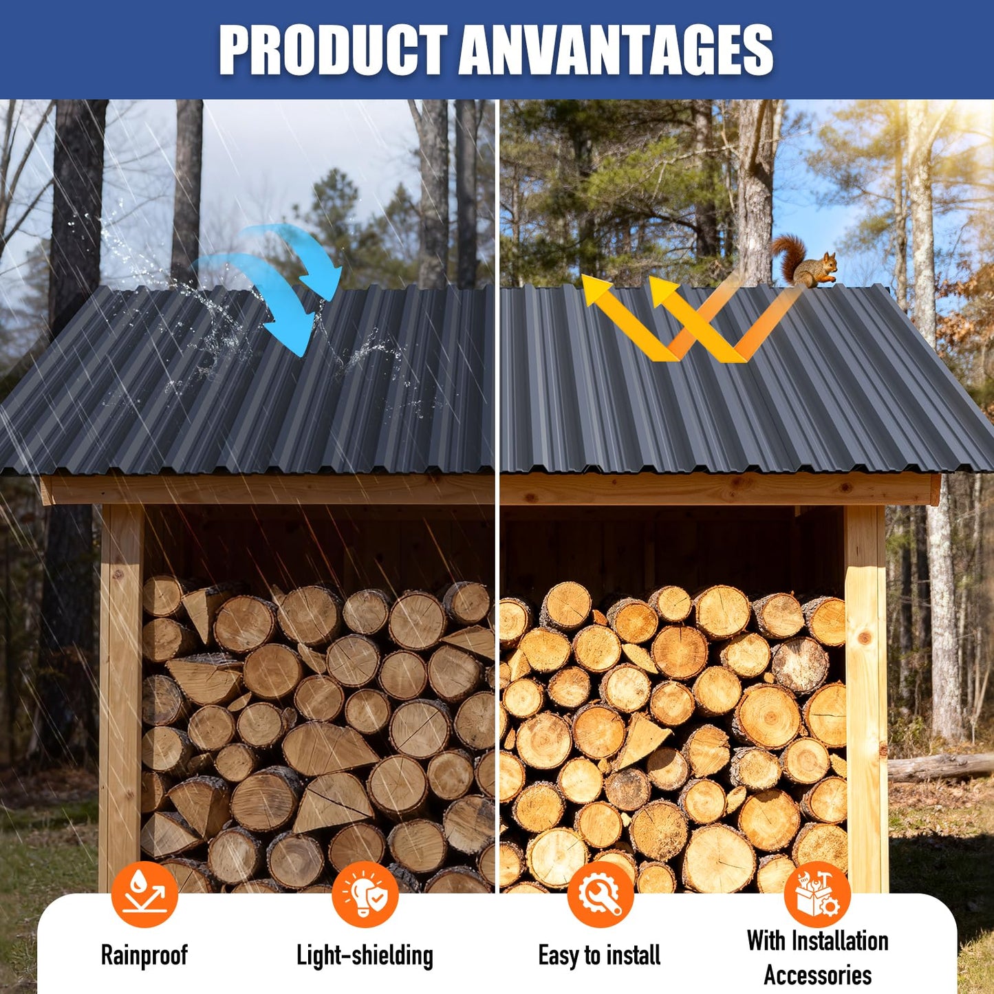 Brakki Corrugated Metal Roofing Panels 10pcs 75.3 ft², Grey Galvanized Steel Roof Panels with Screw, Heavy Duty Metal Siding Suitable for Garages Chicken Coop Sheds Stables Patio