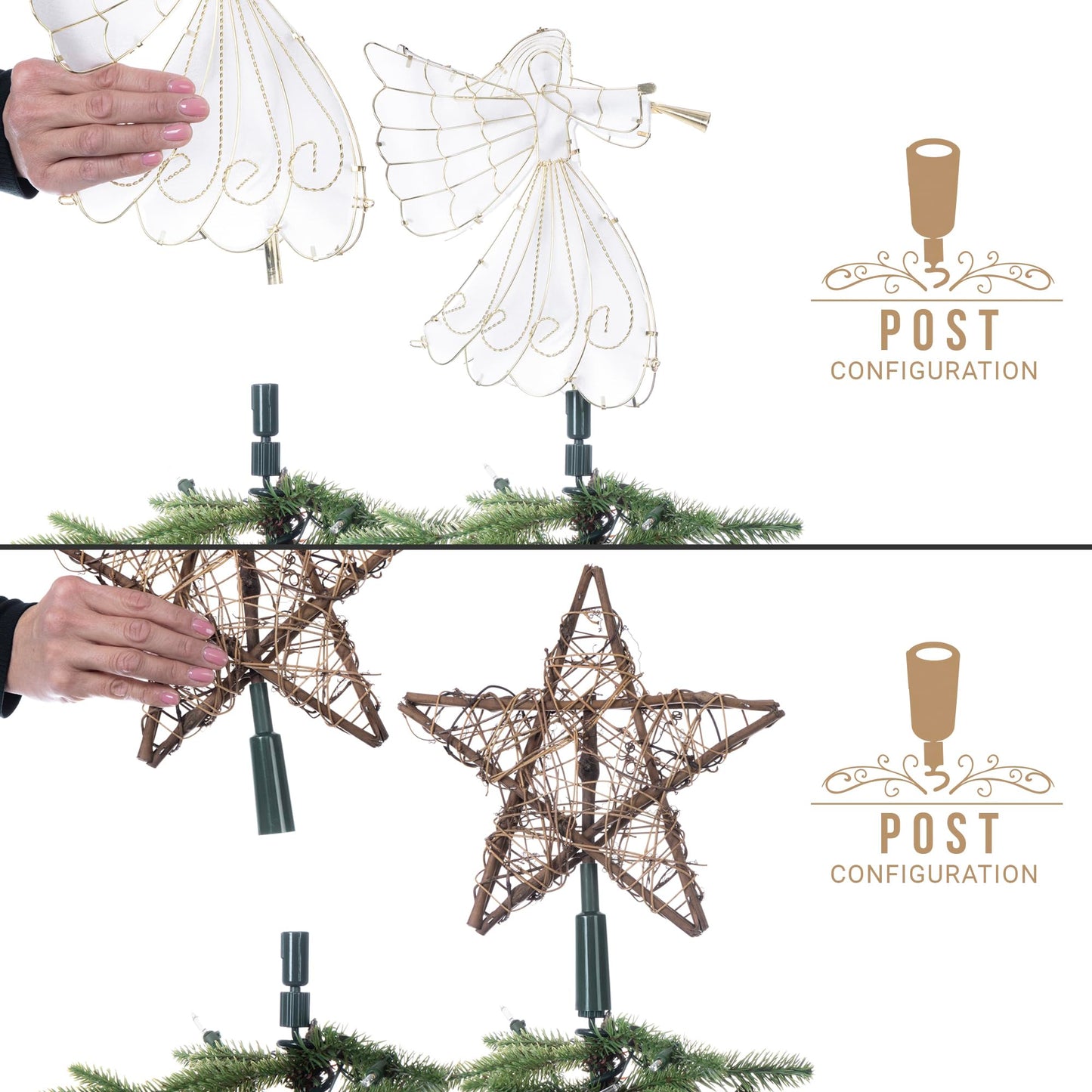 [Christmas Tree Topper Holder] - Twist-on Holiday Universal Tree Topper Stabilizer Fits Most Base Types- Metal Green Support Rod with Adjustable attachments to stabilize Seasonal Treetop Ornaments