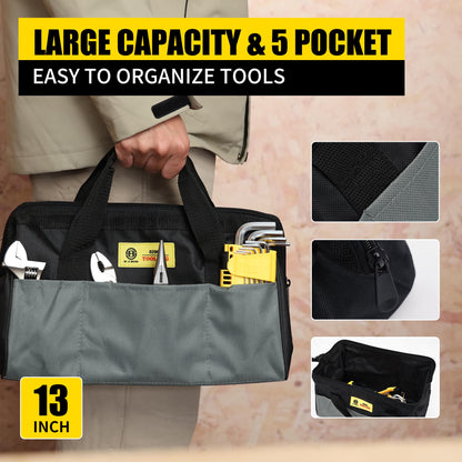 B BOSI TOOLS 142 PCS Tool Set, Home Repairing Tool Kit with 13-Inch Wide Mouth Open Storage Tool Bag, Portable Home Tool Kit Including Hammer, Screwdriver, and Household Tools