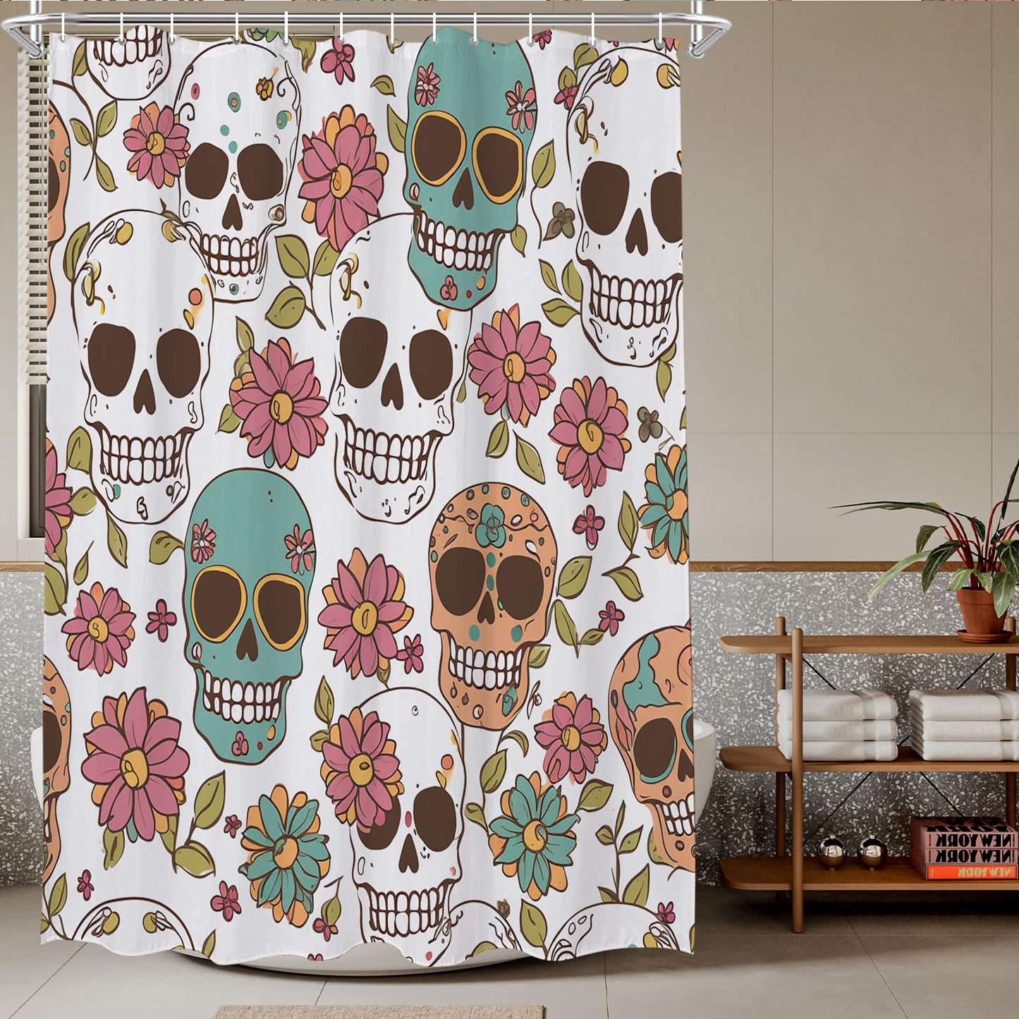 TheBlackSpot Gothic Floral Halloween Shower Curtain Sets Bath Curtains Horror Decor Sets Grommet with Hooks 72 x 72 inches