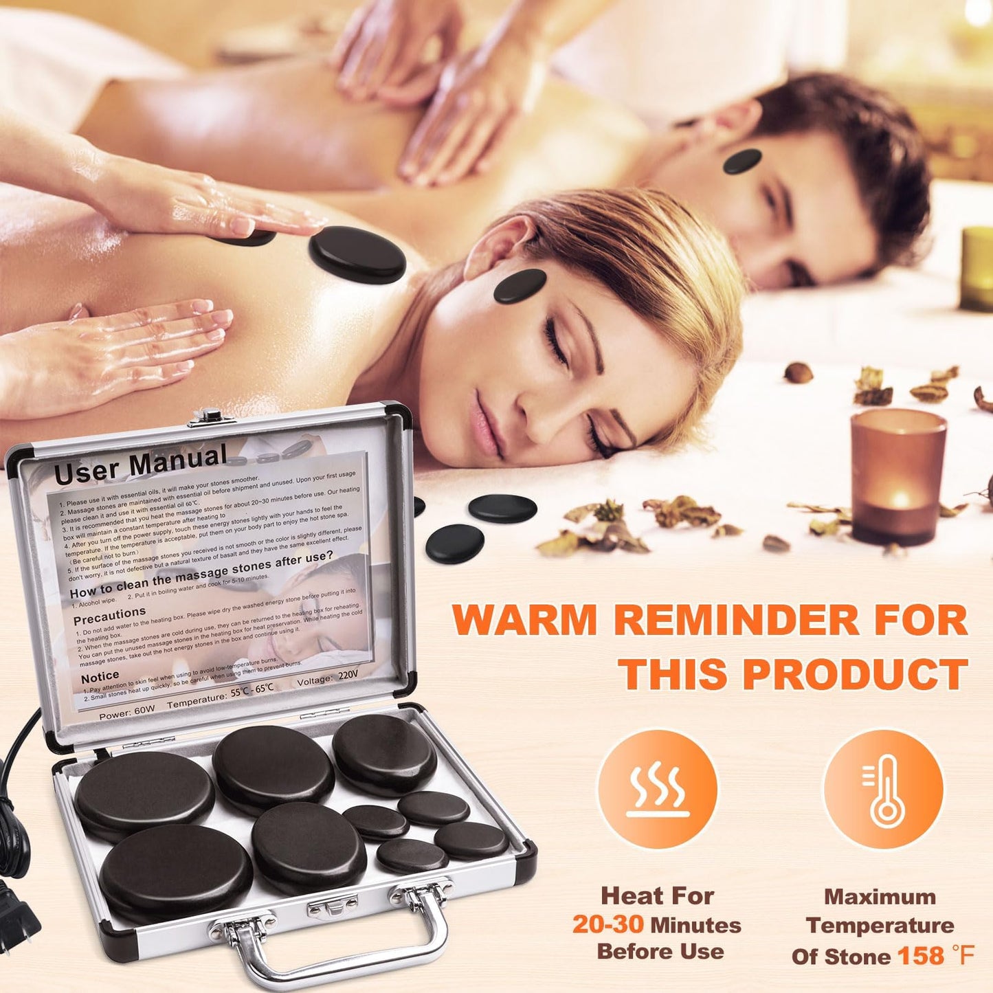 Primachen Hot Stones Massage Warmer Kit, 9Pcs Hot Stones Massage Set Portable Hot Stone with Heater, Hot Rocks Basalt Massage Stones for Home Spa Warming Therapy Relaxing Gift