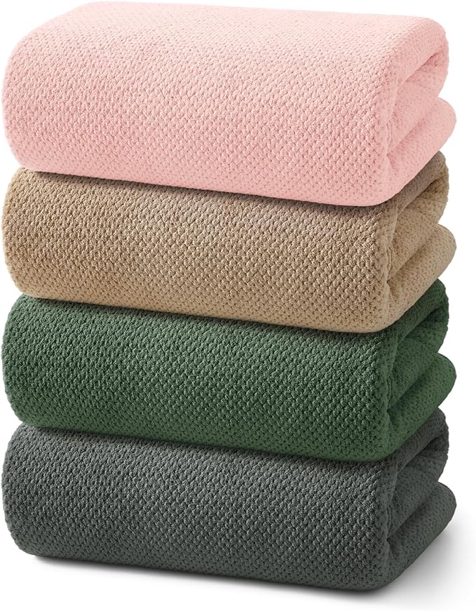 REDKISS Soft Bath Towels Set of 4-35 x 70 in Extra Large Coral Fleece Bath Towel