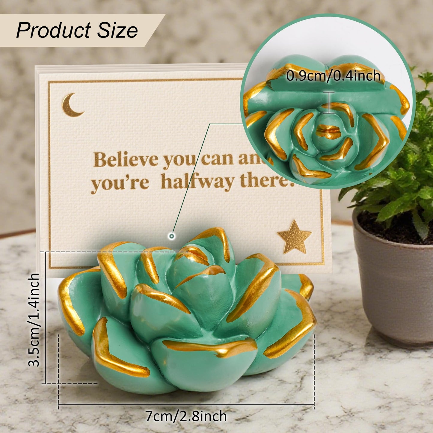 SB Goods Resin Succulent Business Card Holder Set of 3 (White/Purple/Green) - Modern Desk Organizer for Office & Store, Vertical Name Card Display Stand - Unique Gift Idea & Home Decor