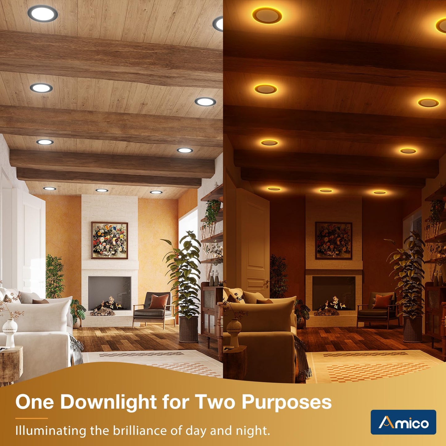 Amico 24 Pack 6 Inch 5CCT LED Recessed Ceiling Light with Night Light, 2700K/3000K/3500K/4000K/5000K Selectable Ultra-Thin Recessed Lighting, 12W=110W, 1100LM, Dimmable Canless Wafer Downlight ETL&FCC