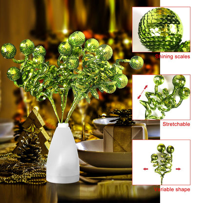 ZHANYIGY 6PC Set Green Christmas Tree Decoration Sequins Ball Curly Pick, Christmas Tree Decorations Christmas Tree Topper Star Home Office Perfect Party Decorations Gifts