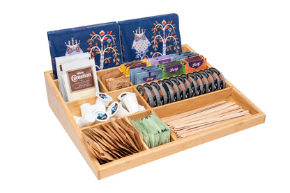 Theodore Bamboo Desktop Organizer – 10‑Compartment Natural Wood Storage Tray for Office, Home, Kitchen & Vanity – No Assembly, Water‑Resistant, Eco‑Friendly