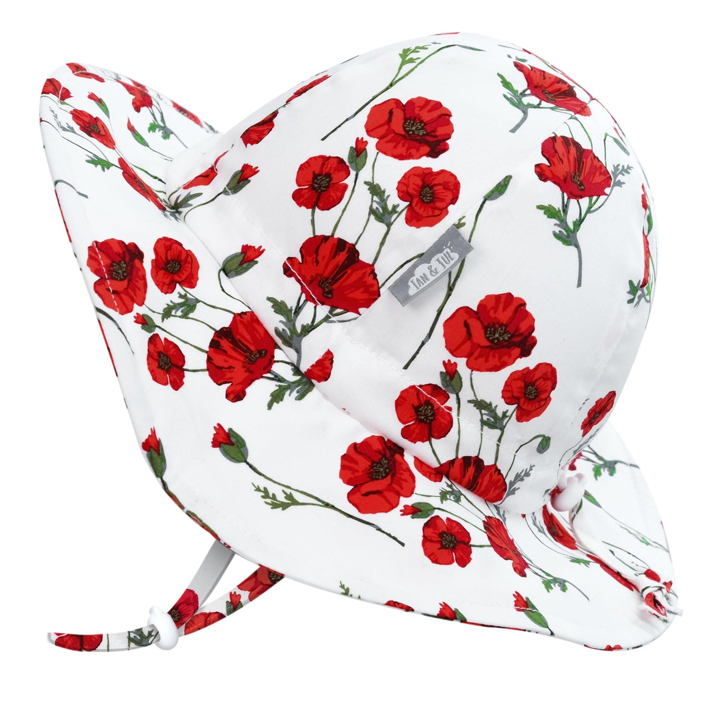 JAN & JUL Cotton Foldable Baby Newborn Sun-Hat for Girl with Strap (S: 0-6 Months, Red Poppy)
