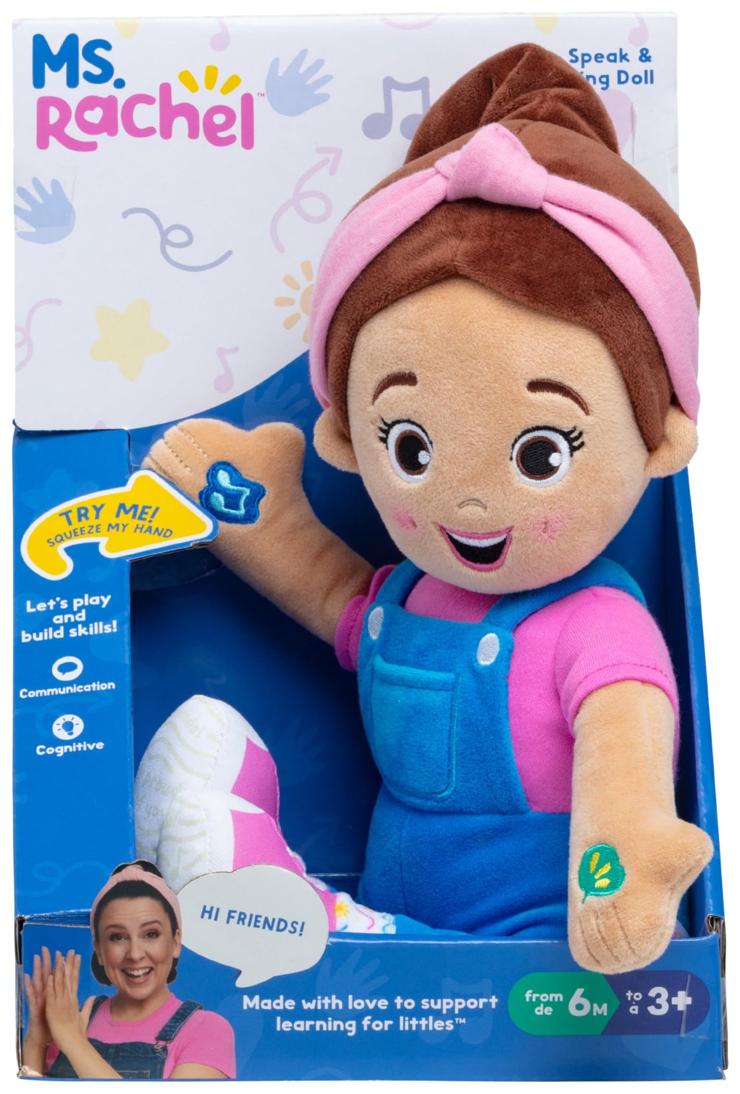 Ms. Rachel Official Speak & Sing Doll, 16” Tall Interactive Toy with 4 Songs & 16+ Phrases, Toddler Toys for Girls & Boys Ages 6 Months to 3+ Years