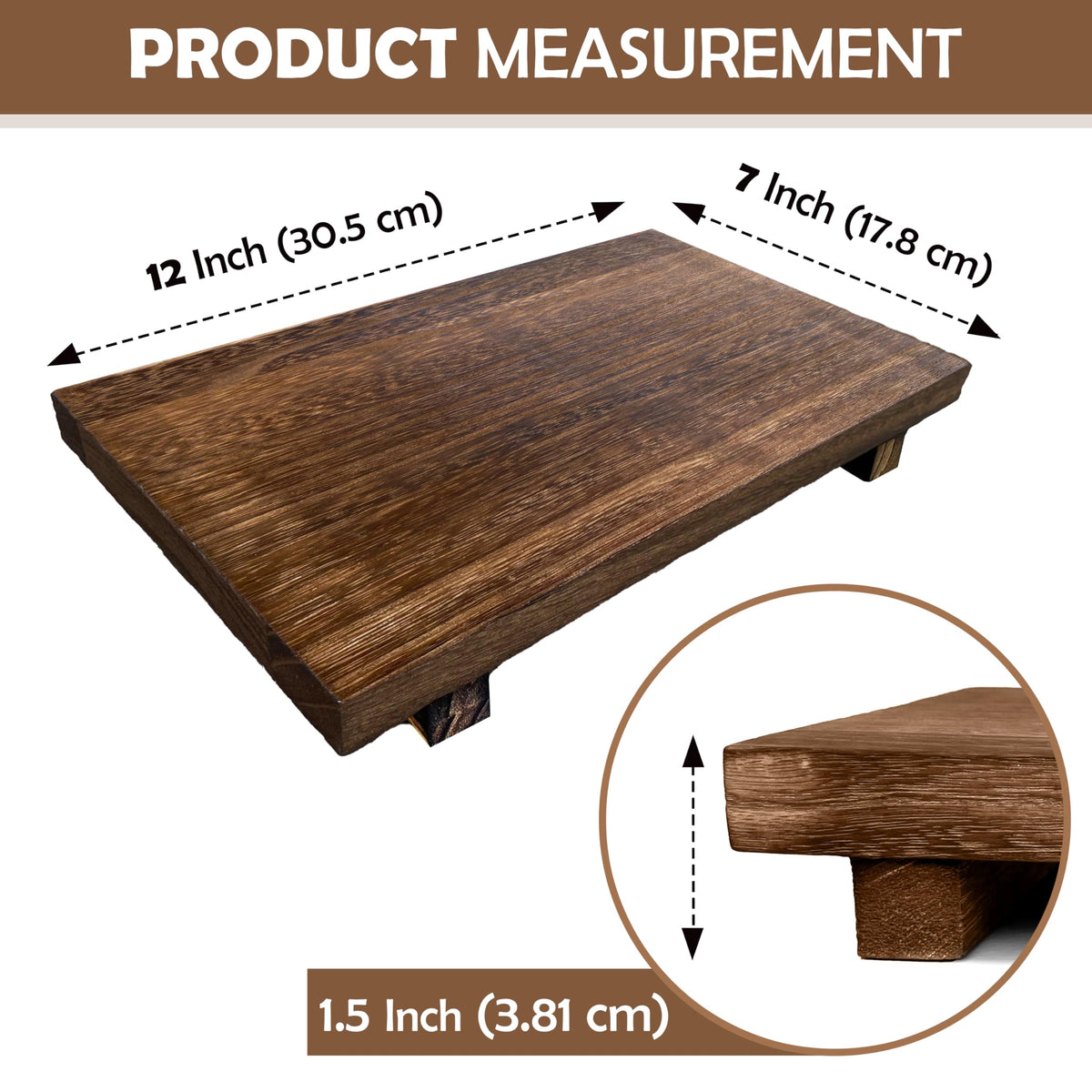 Lyfe Simple Rustic Pedestal Stand - Handmade Small Wood Tray - Soap Tray for Kitchen Sink, Bathroom (Brown, 12 x 7 x 1.5 Inch)