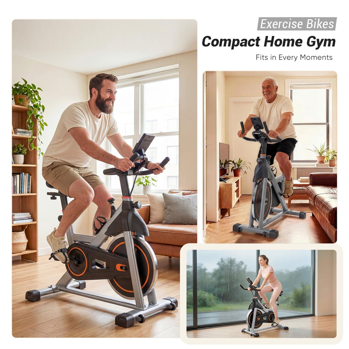 OLIXIS Exercise Bike with APP Control, Brake Pad Stationary Bikes with Quiet Magnetic Resistance, Indoor Cycling Spin Workout Bike with 300.0 lbs Weight Capacity, Classic Orange