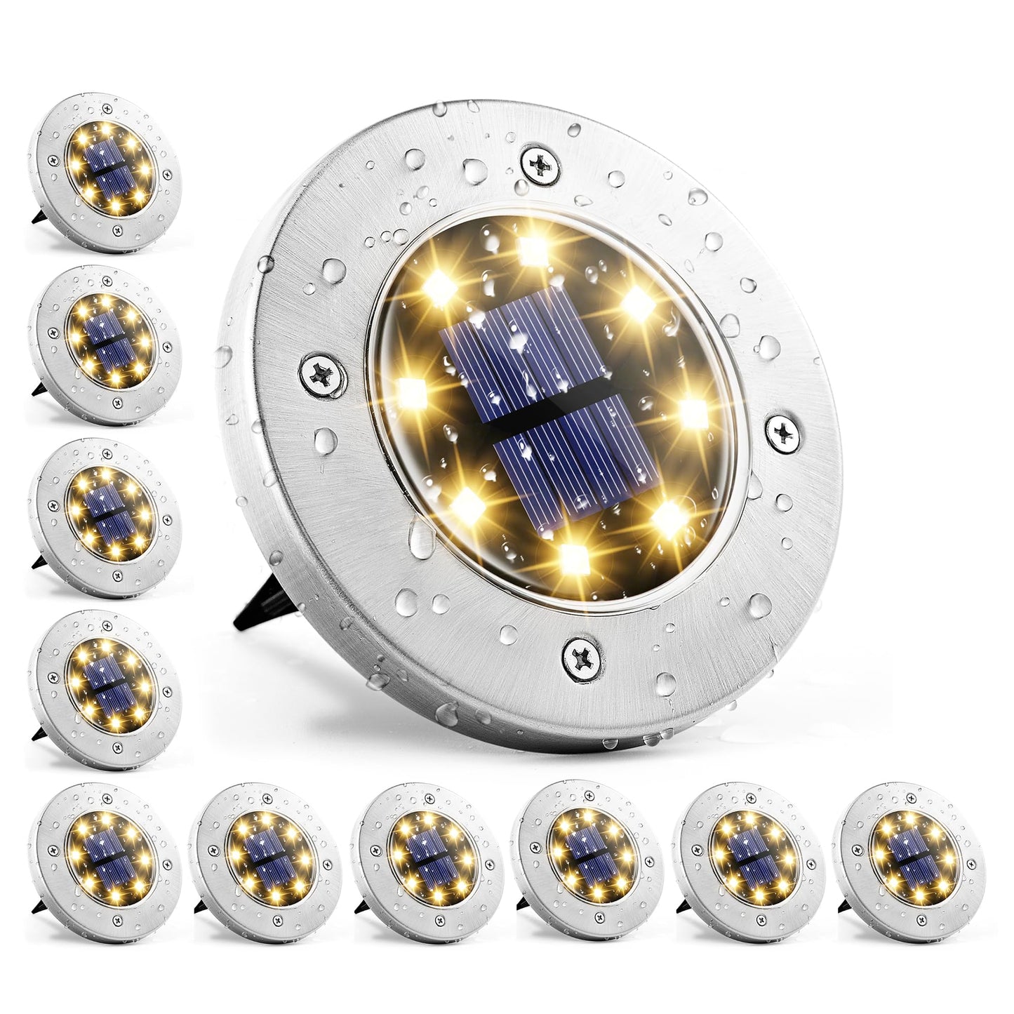 GIGALUMI Solar In-Ground Fence Lights - No-Drill Fence Lighting Solution, Waterproof Perimeter Lights Compatible with Wood, Metal & Concrete Fences (12 Pack Warm White)