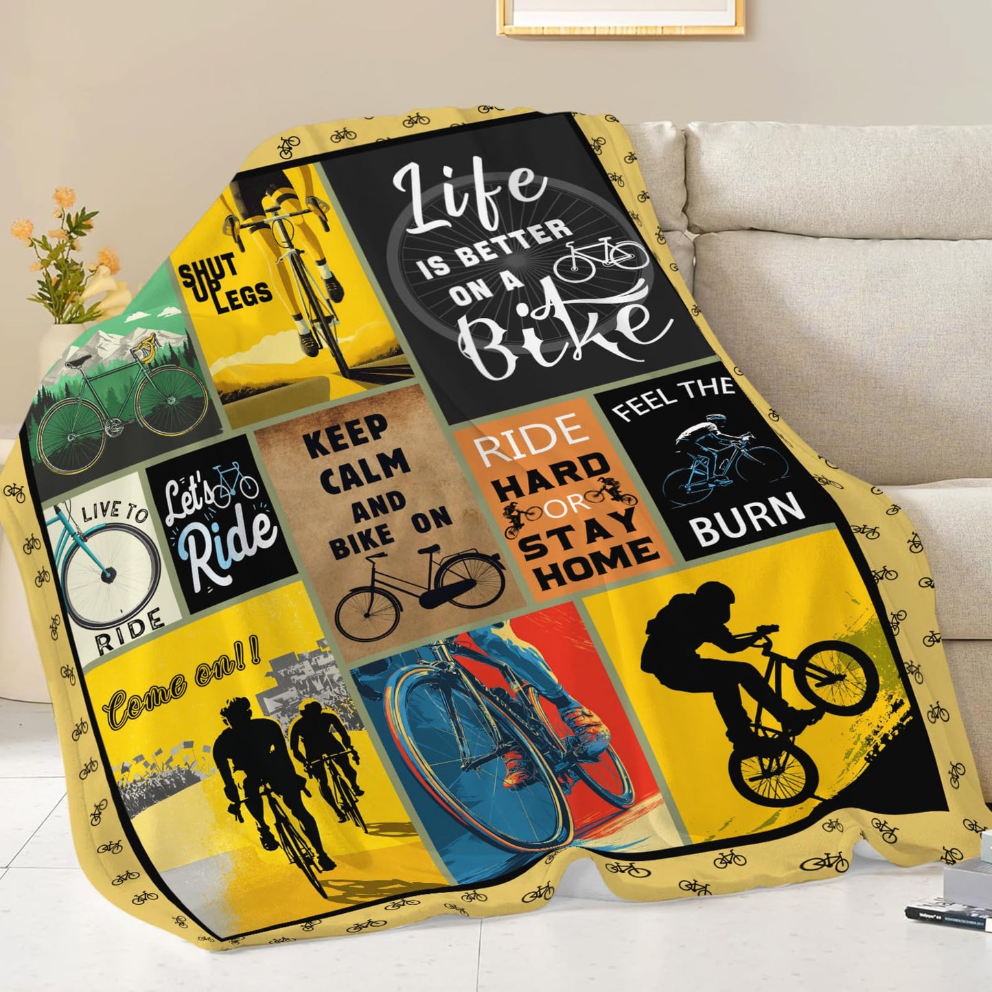 Bicycle Cycling Blanket for Mens, Bike Flannel Throw Blanket, Fleece Soft Cozy Stuff Blankets Gift for Women Men Couch Sofa Bed 50" x 40"