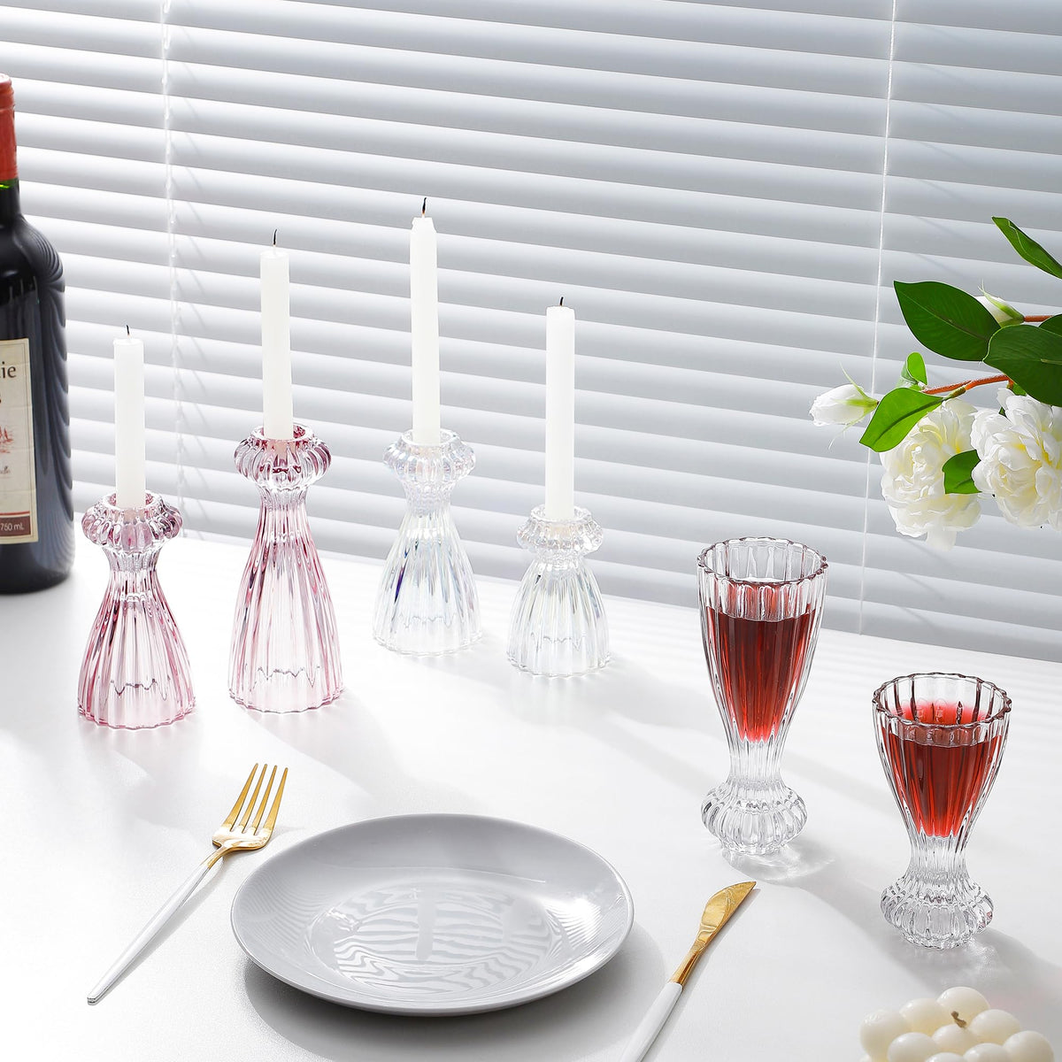 Lysenn Glass Candle Stick Holder Set of 3 – Premium Taper Candle Holders for Romantic Ambiance - Candle Sticks Holder Decor for Special Occasions - Clear