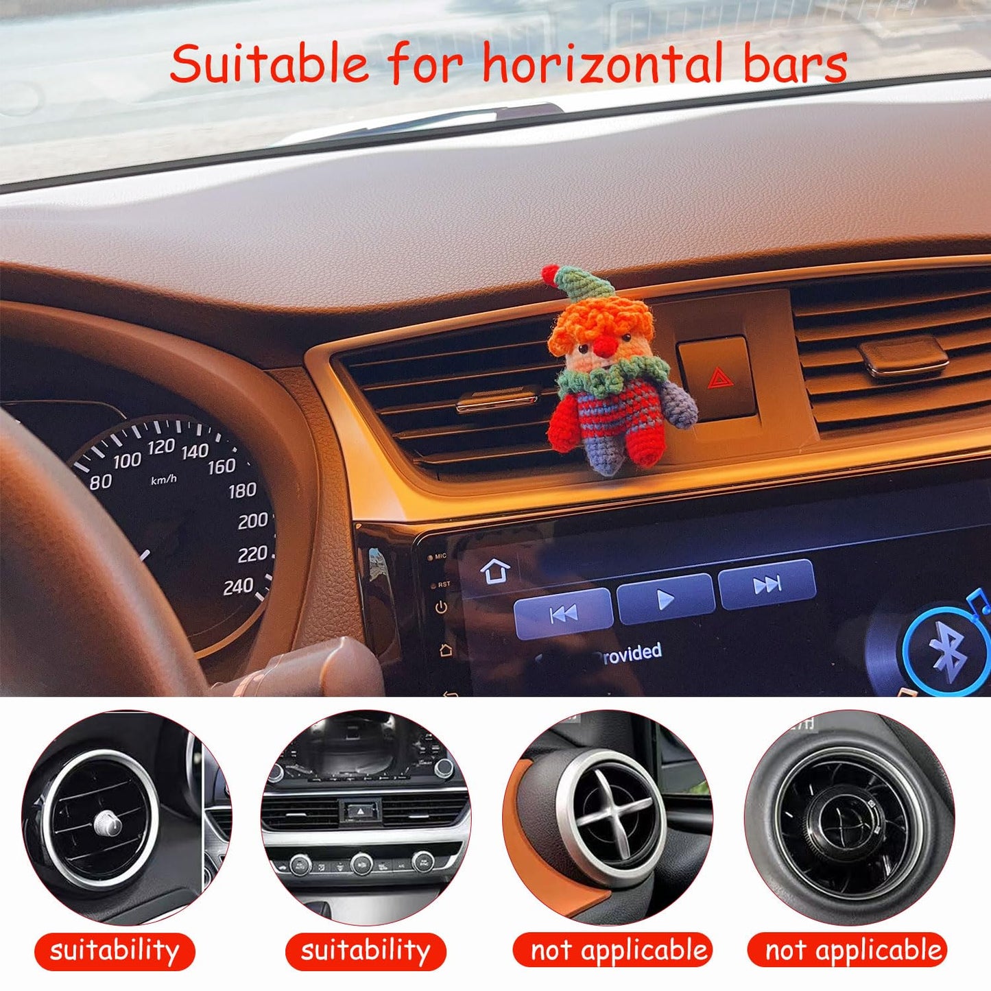 ZIUGLIKAL Cute Clown Car Air Vent Clip Handmade Crochet Anime Decoration Suitable for Car Air Vents Car Interior Accessories Car Gifts for Men & Women (Car air Vent Clown)