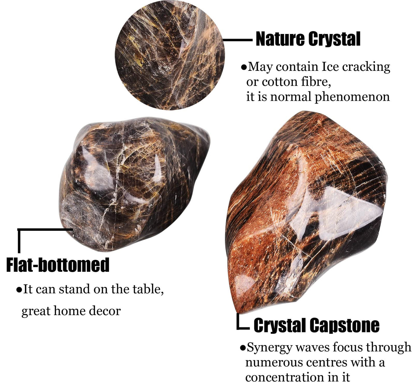 AMOYSTONE Black Moonstone Flame Shaped Towers Large Healing Crystal Stone Home Decor 0.6-1.0LBS