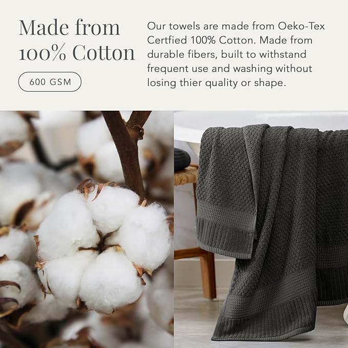 NY Loft 100% Cotton 4 Pack Bath Towels, Dark Grey, OEKO-TEX Certified, Machine