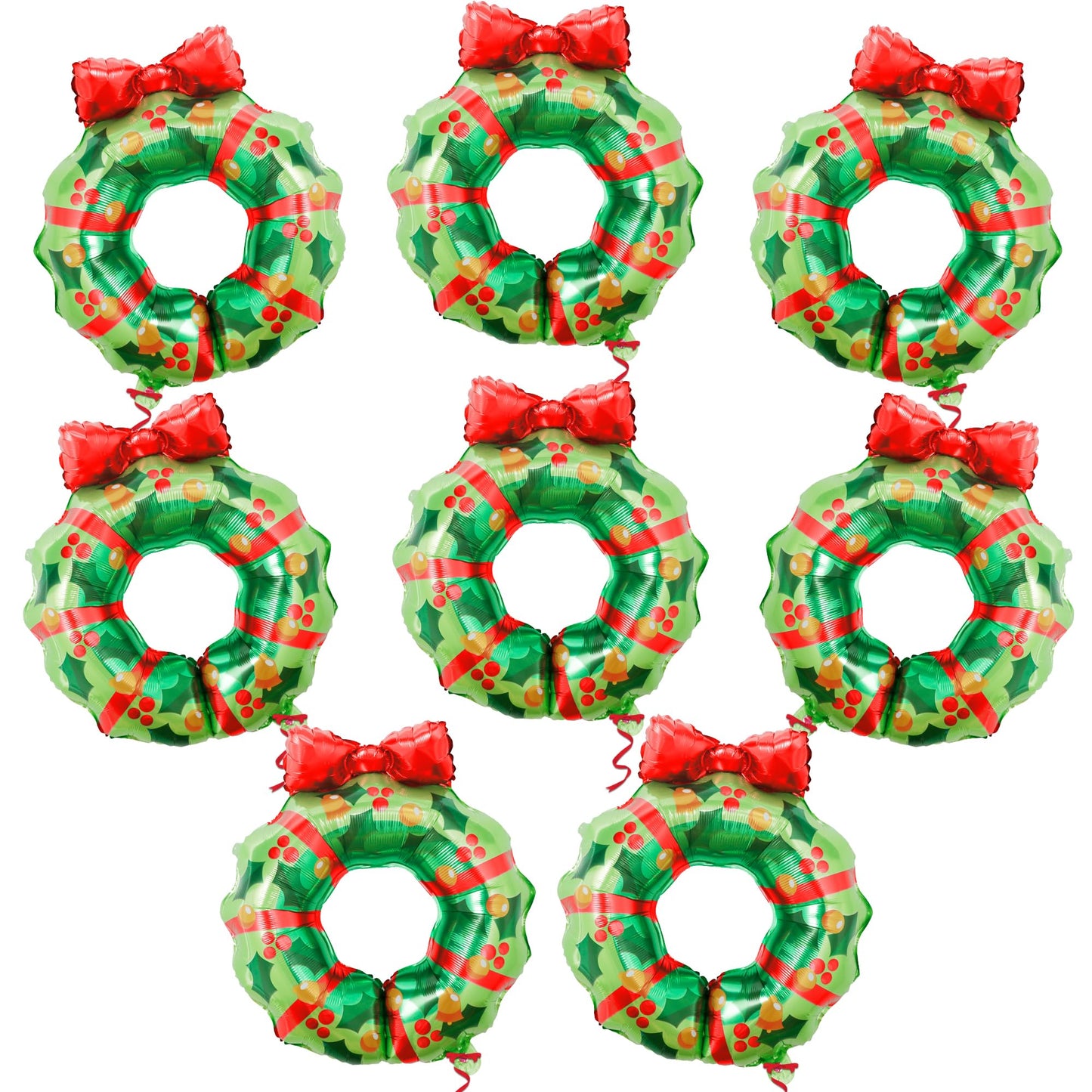 KatchOn, Large Christmas Wreath Foil Balloons – Pack of 8 | Christmas Decorations Indoor | Green Foil Balloons with Red Bow for Holiday Celebrations, Family Gatherings | Indoor Outdoor Festive Décor