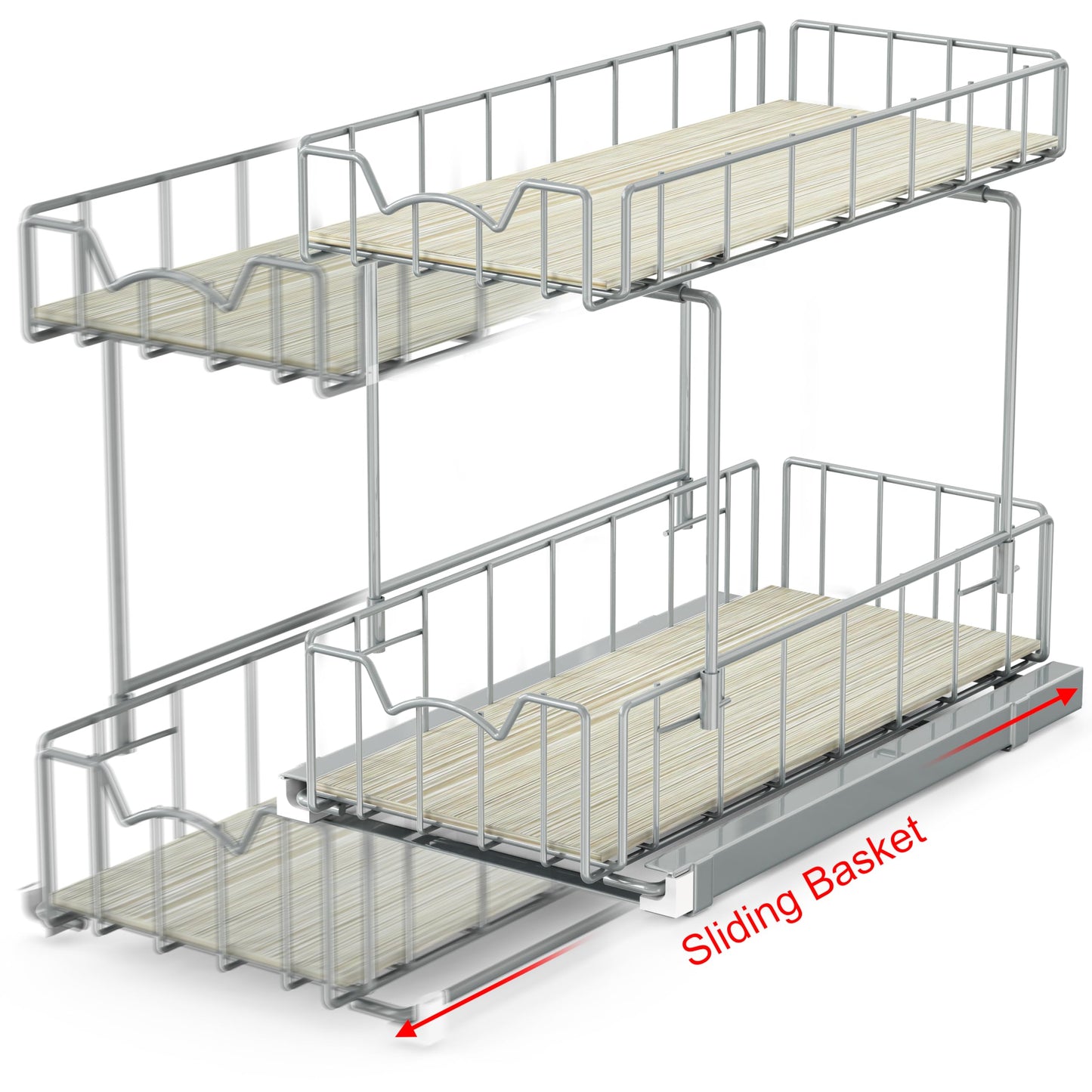 Simple Houseware 2-Tier Spice Rack Slide Out Wire Basket Drawer Organizer, Silver