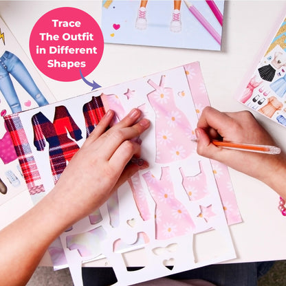 BSCOOL Fashion Studio Dress Up, Drawing, Coloring. Little Designer Creativity Book for Kids 4 and Up with Stickers, Stencils, Textures - Creative Fashion Design Sketchbook for Girls. Easter Gift
