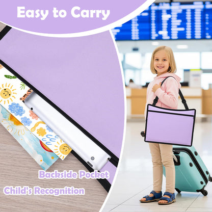 AZAMIA Kids Travel Tray for Toddler Carseat, Road Trip Activities Essentials for Toddler, Kids Lap Desk Tray with Tablet Holder Stand ＆ Dry Erase Board (Purple)