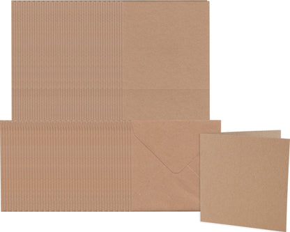 Craft UK 2050 5 x 5 inch Kraft Card and Envelope pack of 50 - Brown