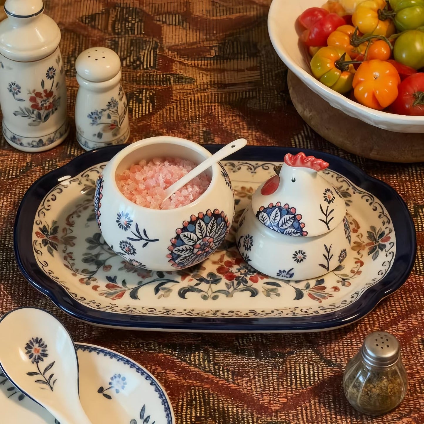 stablerice 14OZ Ceramic Salt Cellar with Lid and Spoon,Chicken Salt Container with Spoon, Salt Jar for Counter, Coffee, Sugar, Spices and Candies, Salt and Sugar Container sets for Countertop