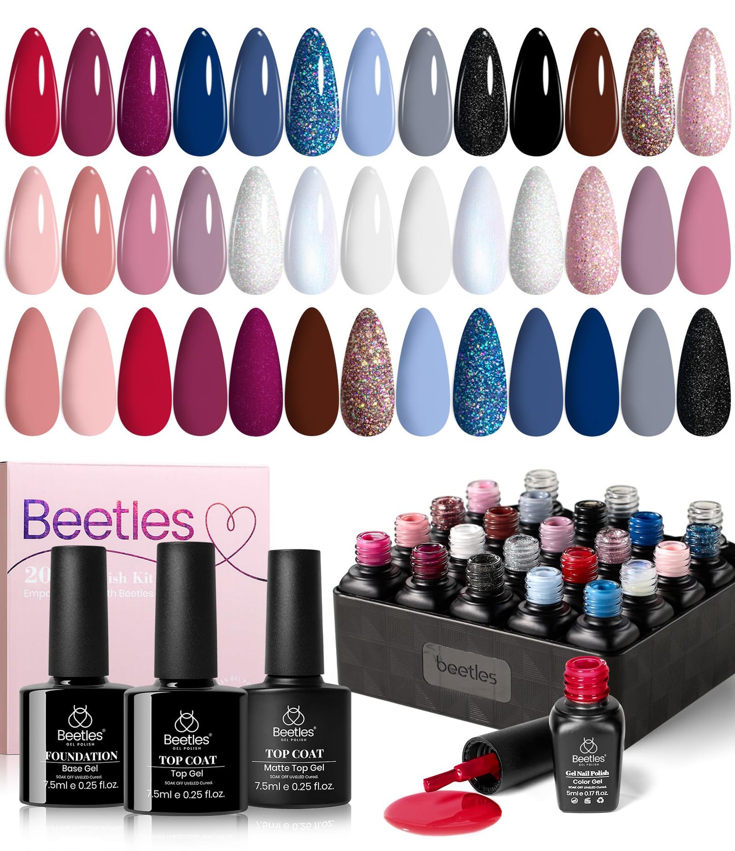 beetles Gel Polish Set - 23Pcs Macaroon Color Gel Nail Kit with Glossy Matte Top Coat Base Coat Yellow Pink White Purple Blue Glitter Bright Uv Nails Paradise Pastel Gel Halloween Gifts for Women