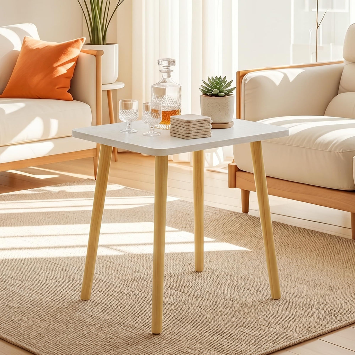 FORAOFUR Small Side Table, Modern Wood Mini Coffee Table, Easy Assembly Compact End Table for Living Room Bedroom Sofa, Minimalist White Accent Furniture for Small Spaces