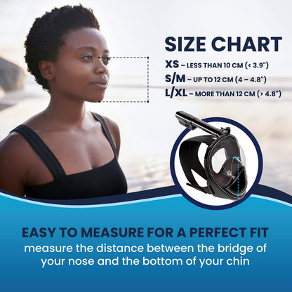 DIVELUX Full Face Snorkel Mask - Black S/M - Innovative Snorkeling Mask - Premium Snorkeling Gear Adults - 180 Panoramic View Scuba Mask - Anti-Fog Anti-Leak Diving Mask w/ Waterproof Case and E-Book