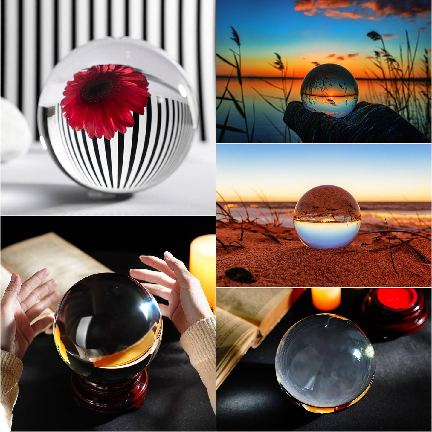 QFkris 150mm/6inch Clear Crystal Ball with Wooden Stand Fortune Teller Mystical Quartz Ball Photography Props FengShui Divination Spheres