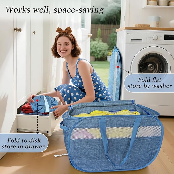 Upgraded 100L Extra Large Mesh Pop Up Laundry Hamper