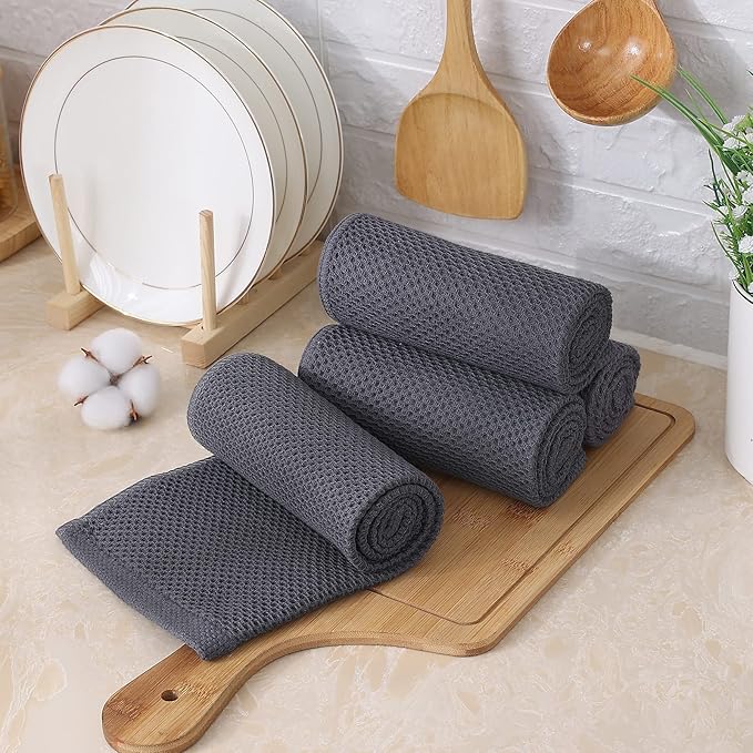 Kitinjoy 100% Cotton Waffle Weave Kitchen Hand Towels