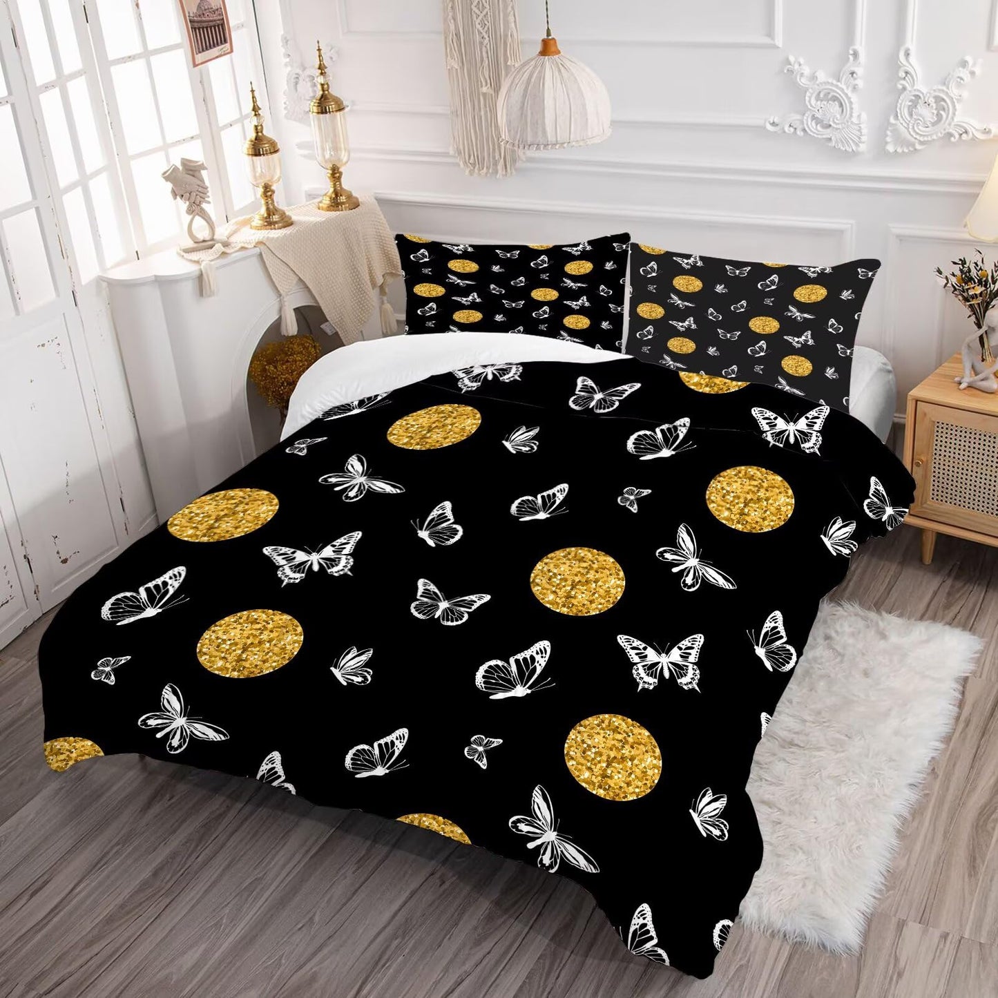 DJNEAR Butterfly Comforter Set Twin Size Black and Gold Bedding Sets for Girls Kids Women Adults Bedroom Gold Luxury Butterflies Printed Quilt 1 Comforter 1 Pillowcase