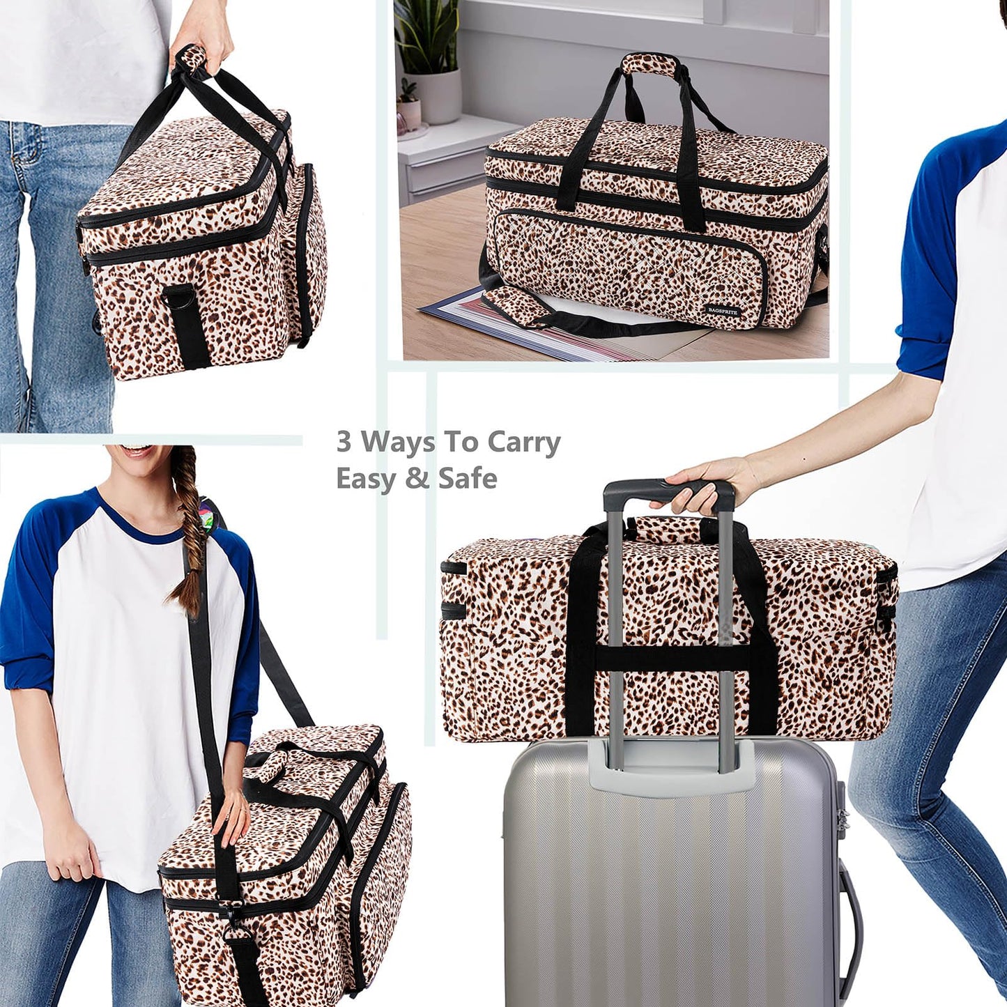 IMAGINING Carrying Case for Cricut Maker, Double-Layer Bag Machine with Cover and Cutting Mat Pocket Compatible Explore Air, Organization Storage Bags, Accessories, Leopard