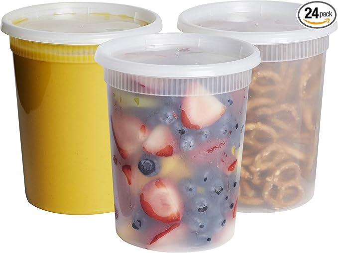 GUSTO [32 oz. - 24 Count Plastic Deli Containers - Disposable Food Storage