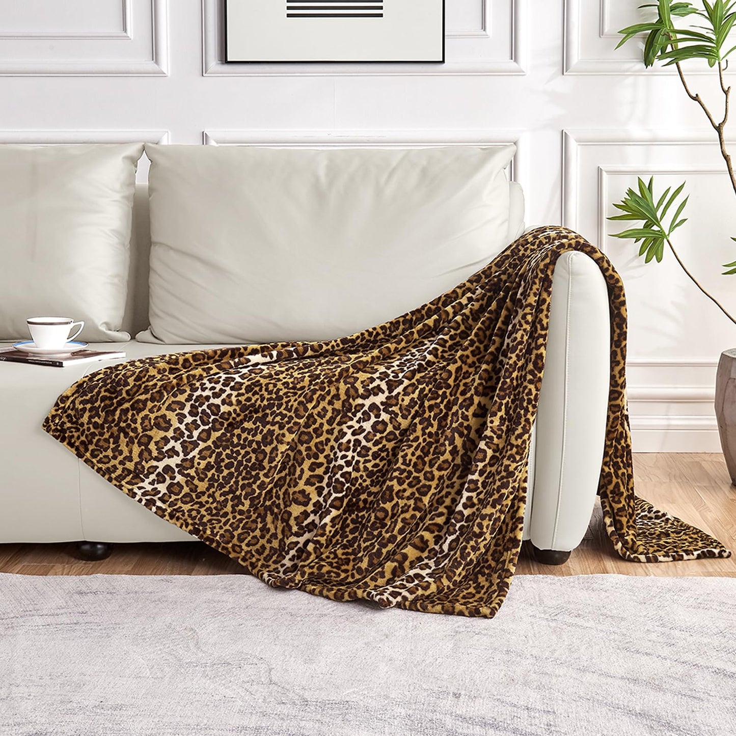 Edenleaf Leopard Print Blanket Fleece Throw for Bed Sofa Travel and Camping, Super Soft Cozy Fluffy Plush Cheetah Print Blanket for All Seasons 50"x60" (Dark Brown)